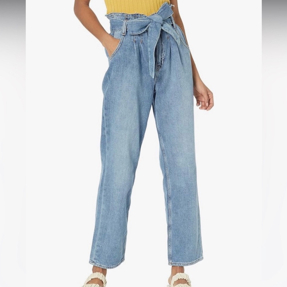Hudson High Rise Paper Bag Straight Denim